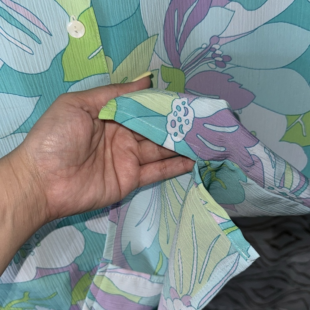 Allison Daley -VINTAGE Blue Lavender Floral Short Sleeve Button Down Size Large - Picture 11 of 16
